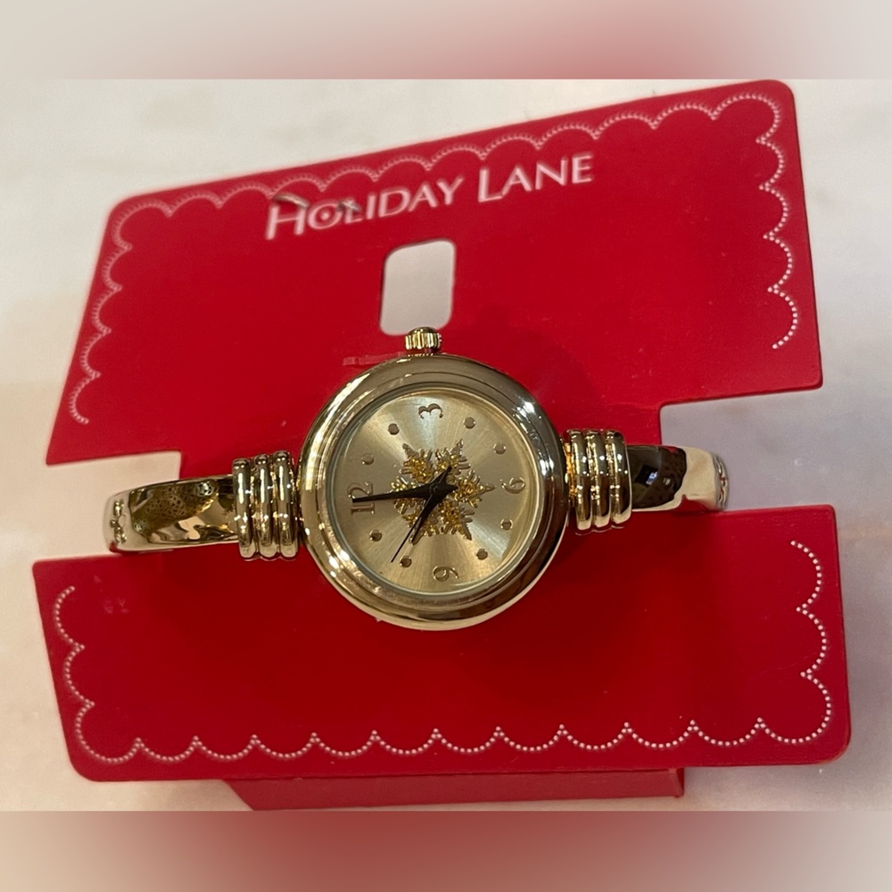 Holiday Lane Womens Gold-Tone snowflake Bracelet Watch 25mm - Picture 2 of 5